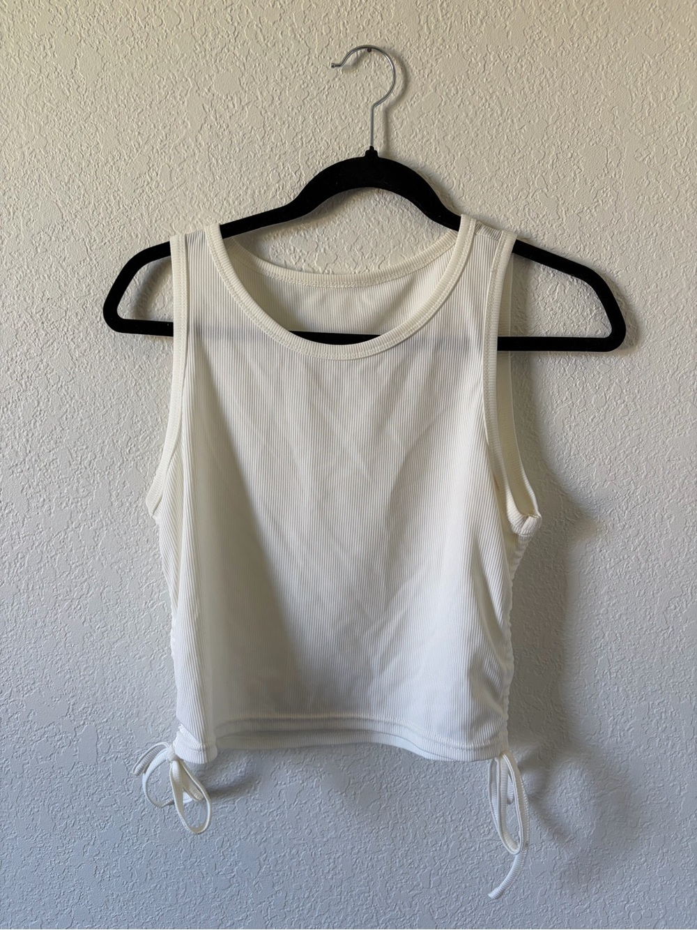 SHEIN Cream Ribbed Side-Tie Tank Top